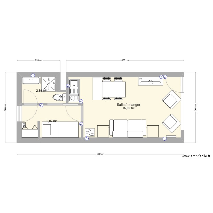 Plan Peisey actuel. Plan de 3 pièces et 25 m2