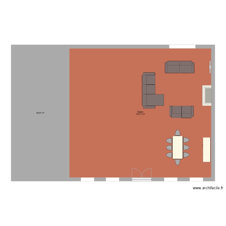 RDC Mur exterieur fenetre facade SAM salon. Plan de 2 pièces et 151 m2