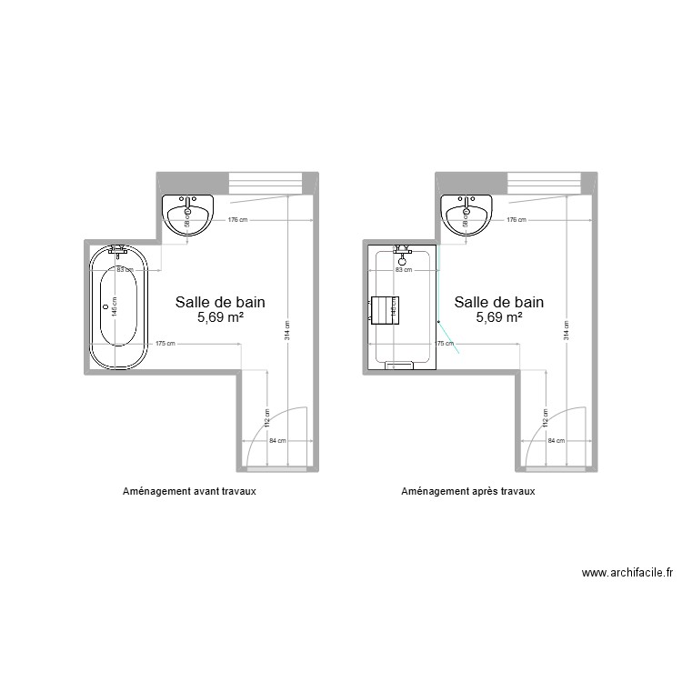 LIOGIER Maurice. Plan de 2 pièces et 11 m2