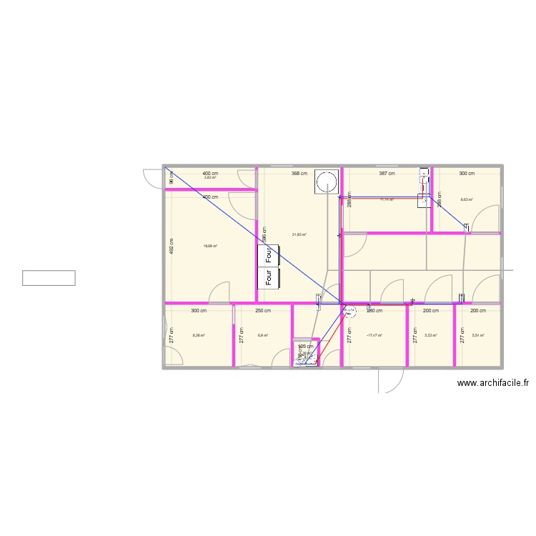 Conserverie. Plan de 11 pièces et 100 m2