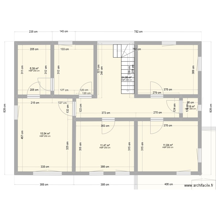 Jef. Plan de 11 pièces et 174 m2