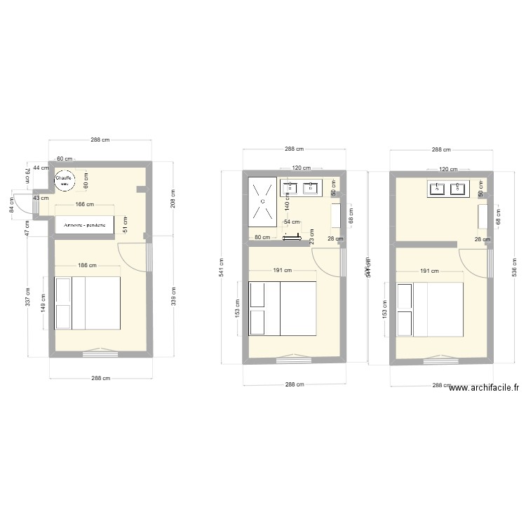 semp. Plan de 3 pièces et 39 m2