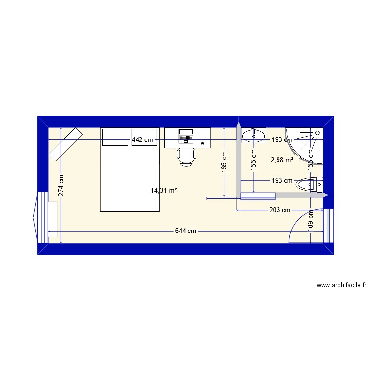 2etageChambre2. Plan de 2 pièces et 17 m2