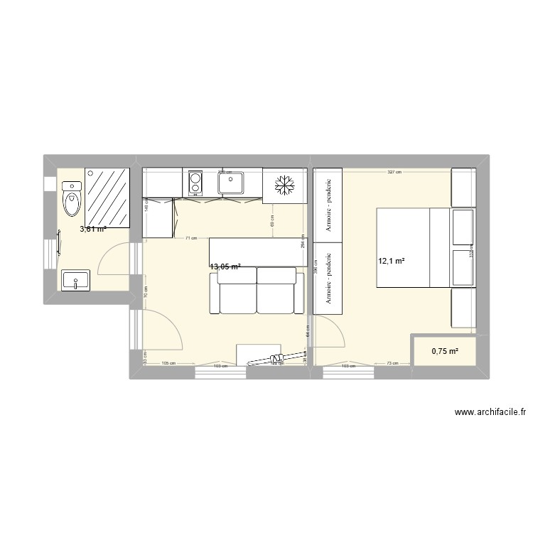 Appartement Sourzac. Plan de 4 pièces et 30 m2