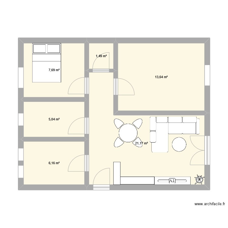 APPART TOURELLES. Plan de 6 pièces et 55 m2