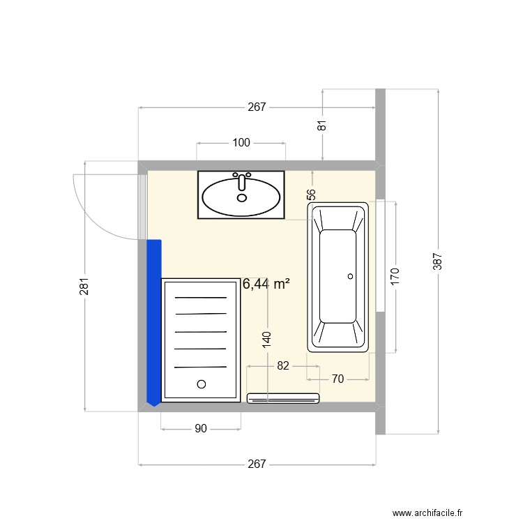 odinga  sdb niche. Plan de 1 pièce et 6 m2