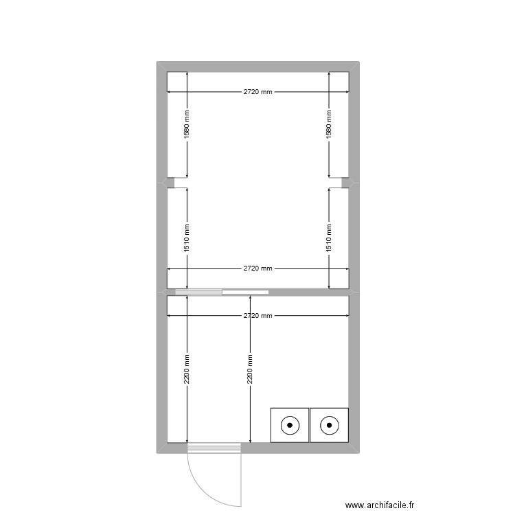 MARCANT. Plan de 2 pièces et 15 m2