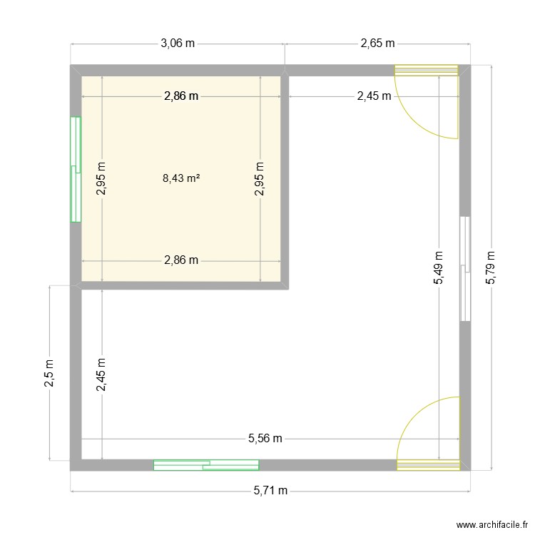 wanama. Plan de 1 pièce et 8 m2