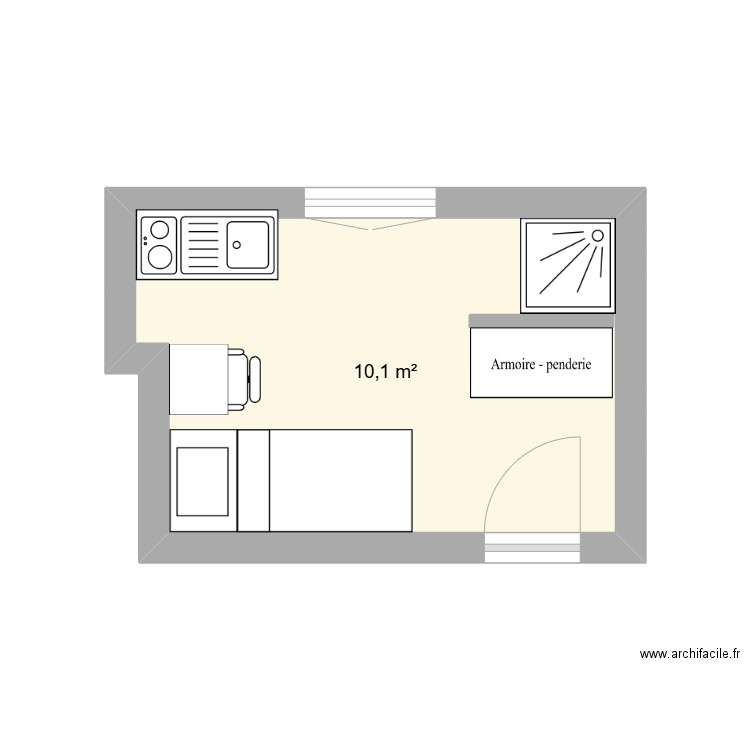 Chambre 6ème 2. Plan de 1 pièce et 10 m2