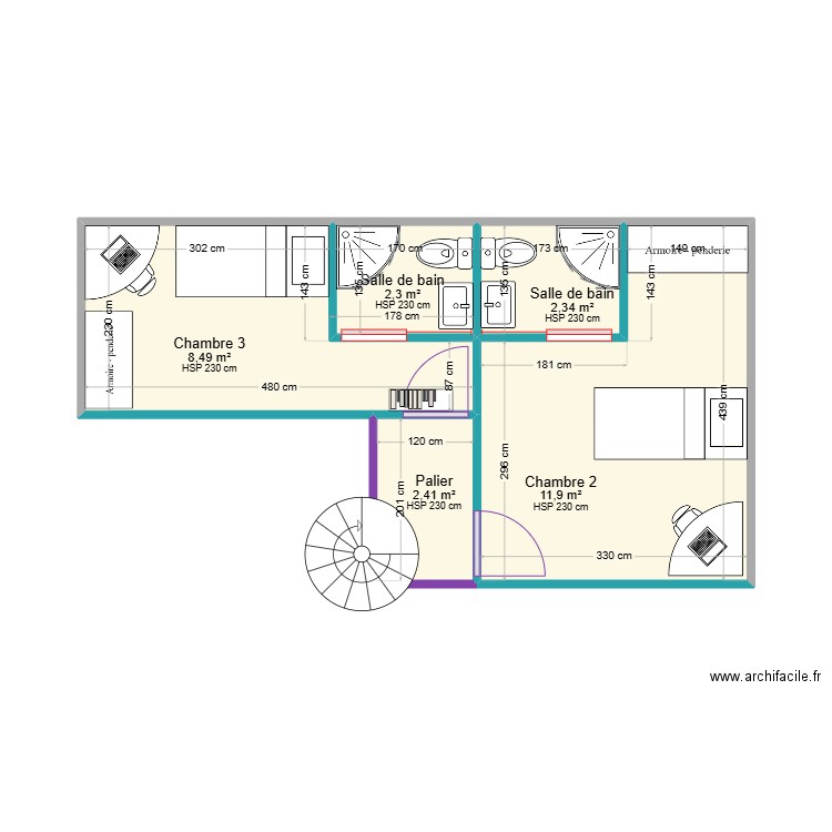 V1 Sophie Mezzanine 2. Plan de 5 pièces et 27 m2