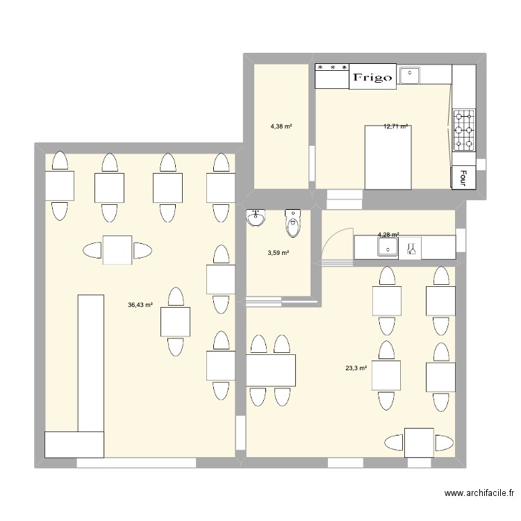 café de la place newest version. Plan de 6 pièces et 85 m2