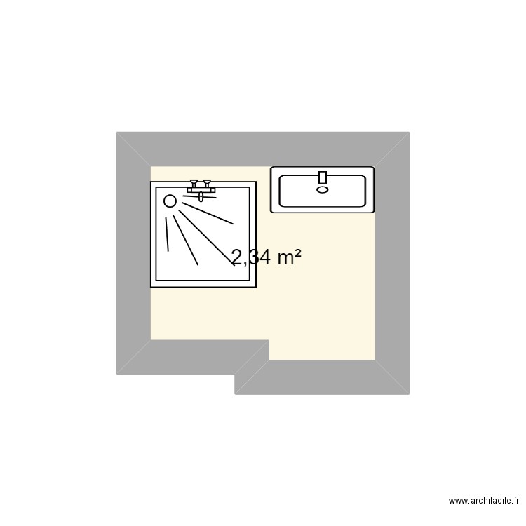 mamie salle de bain. Plan de 1 pièce et 2 m2