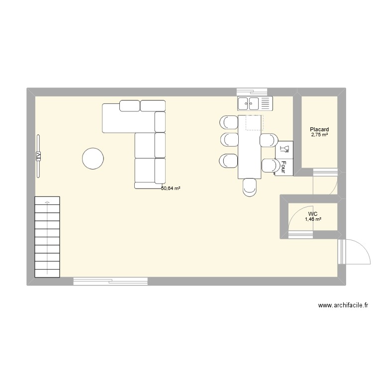 ghfdgh. Plan de 3 pièces et 55 m2