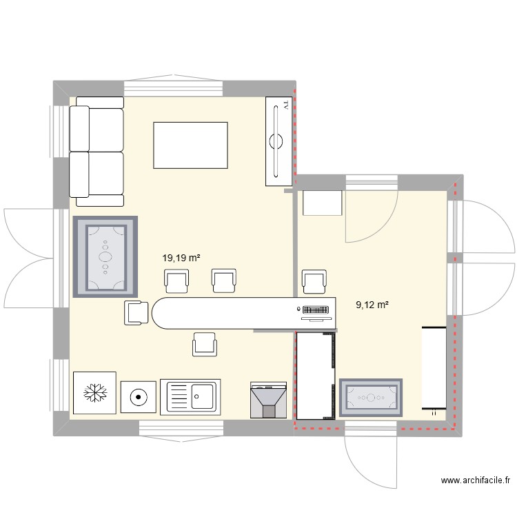 chalet gignat SaM. Plan de 2 pièces et 28 m2