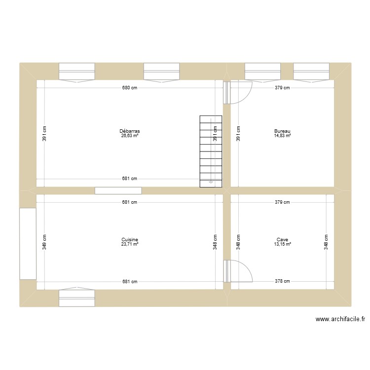 sous sol maison. Plan de 4 pièces et 78 m2