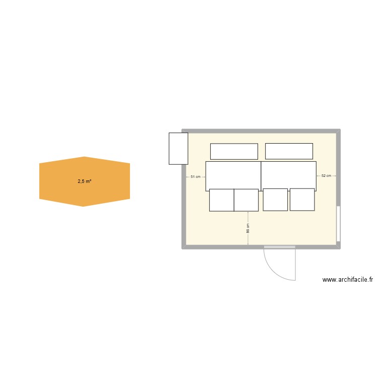 terrasse. Plan de 1 pièce et 11 m2