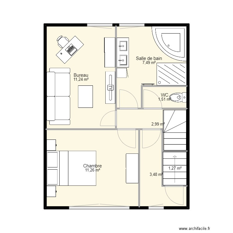 PROJET MAISON R+1. Plan de 7 pièces et 39 m2