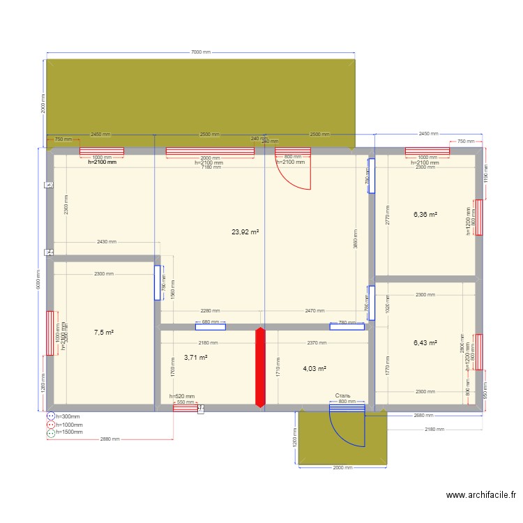 60 Щекавцево н. Plan de 8 pièces et 66 m2