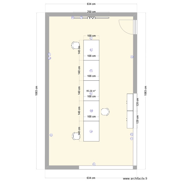 salle rdc. Plan de 1 pièce et 60 m2