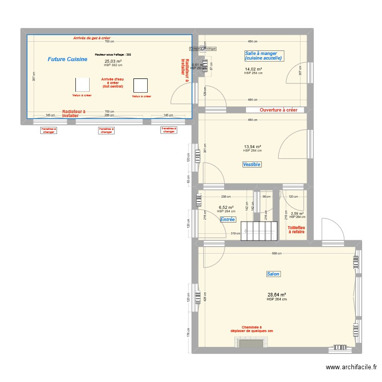 Rdc Maison principale Plans Cotés. Plan de 7 pièces et 91 m2