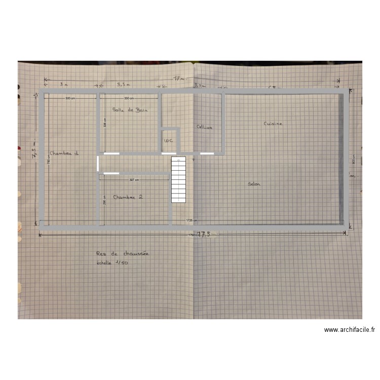 RC A AUBRY. Plan de 5 pièces et 57 m2