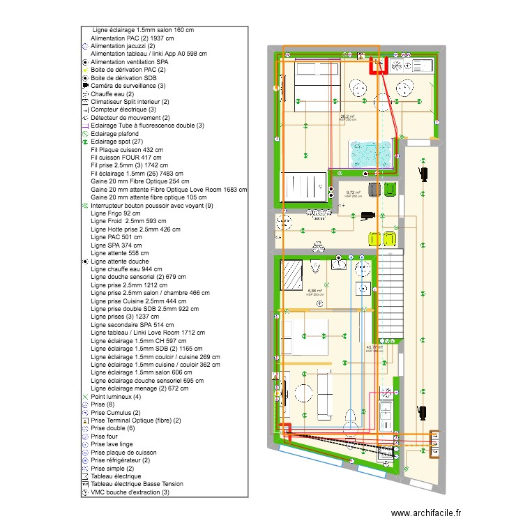 RDC RT 2020 ELECT. Plan de 7 pièces et 92 m2