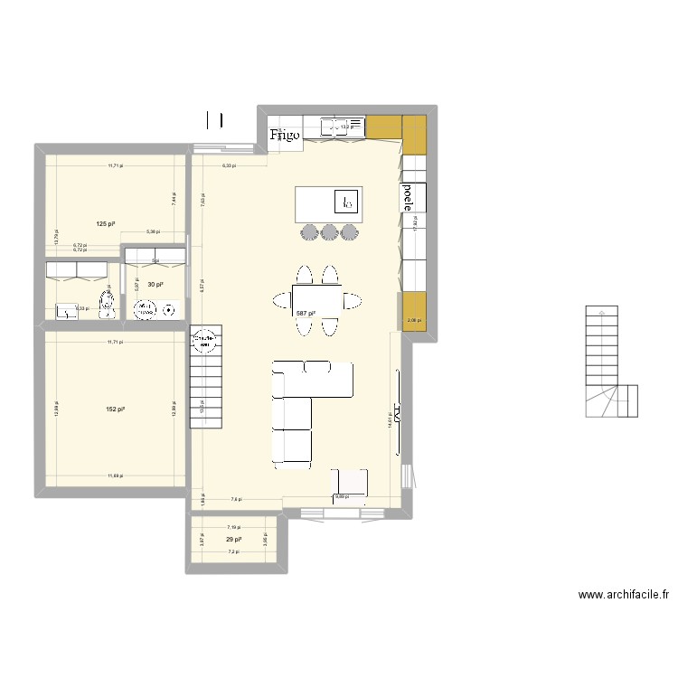 Copieuse2. Plan de 14 pièces et 147 m2