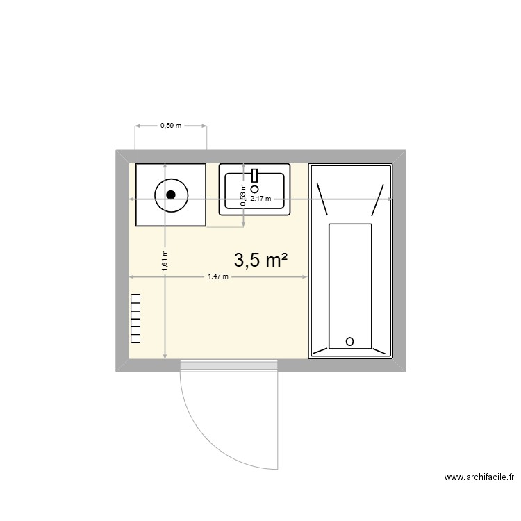 SDB Mantes Juin. Plan de 1 pièce et 4 m2