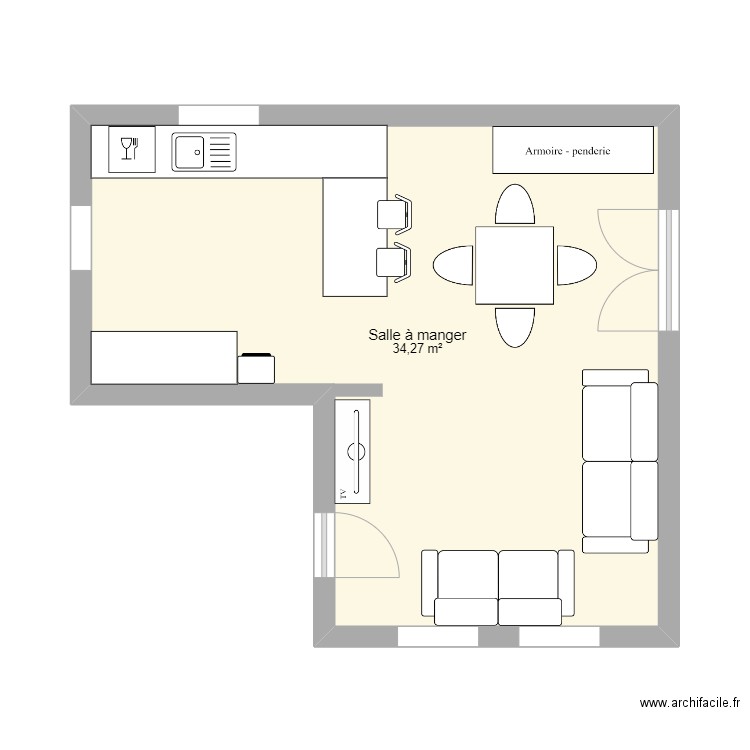 salon 2. Plan de 1 pièce et 34 m2