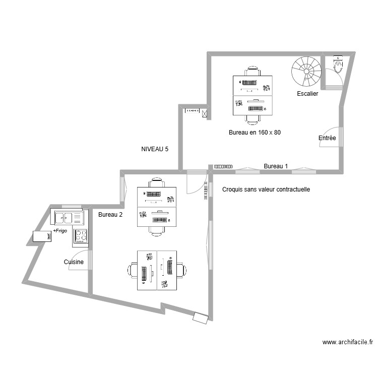 11 Vignon niv 5 version 2025. Plan de 2 pièces et 33 m2