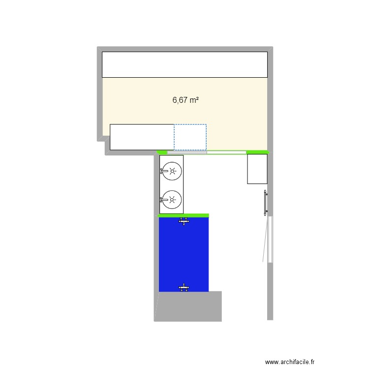 SDB Fabilo. Plan de 1 pièce et 7 m2