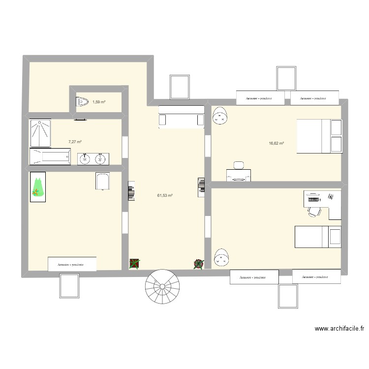 LES COMBLES. Plan de 4 pièces et 87 m2