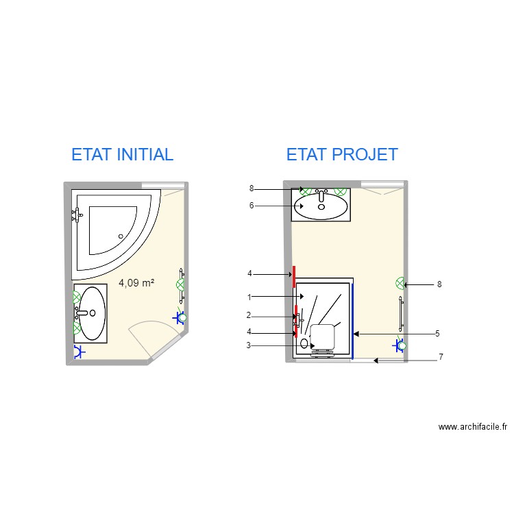 DESFORGES. Plan de 2 pièces et 8 m2