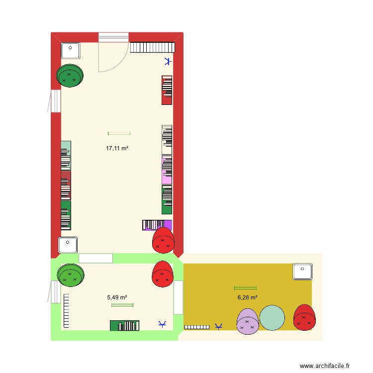 Bibliothèque, travail de Louise ok. Plan de 3 pièces et 29 m2