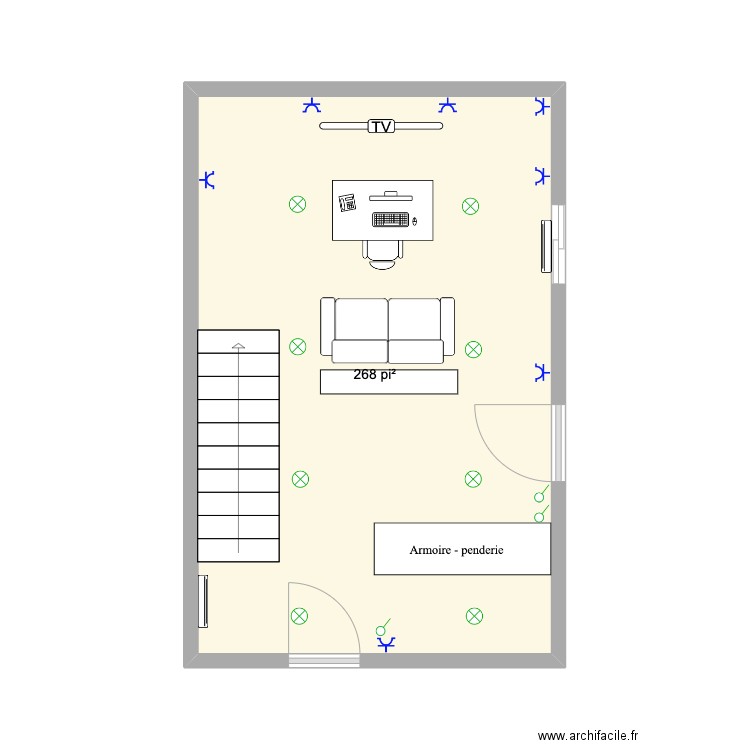 Studio. Plan de 1 pièce et 25 m2