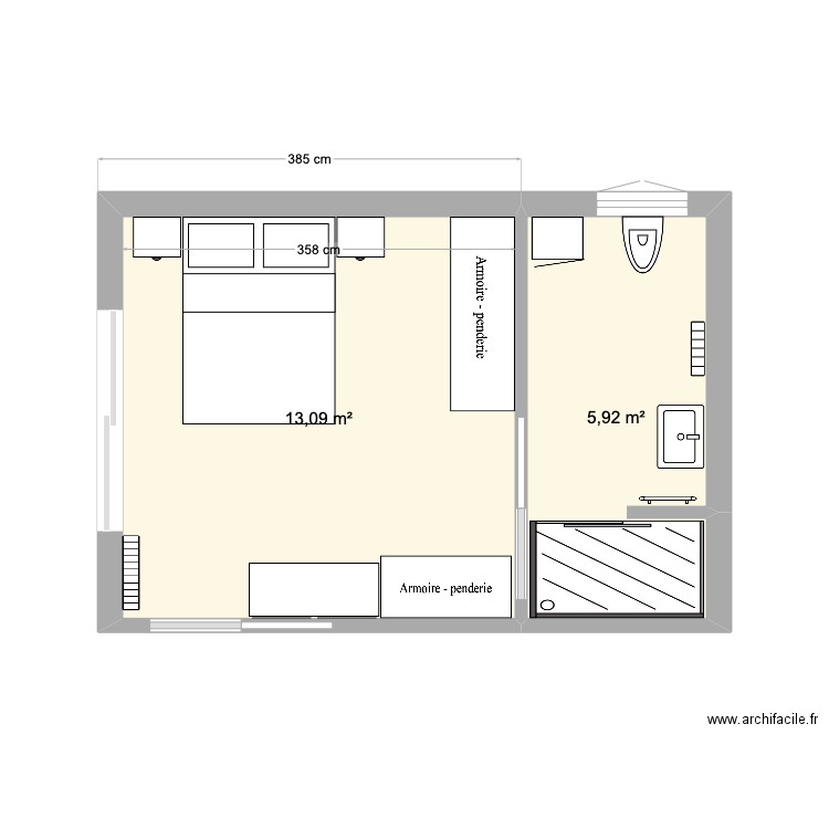 extention 1,2. Plan de 2 pièces et 19 m2