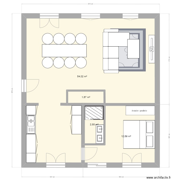 Plan_1_RDC_2. Plan de 4 pièces et 71 m2