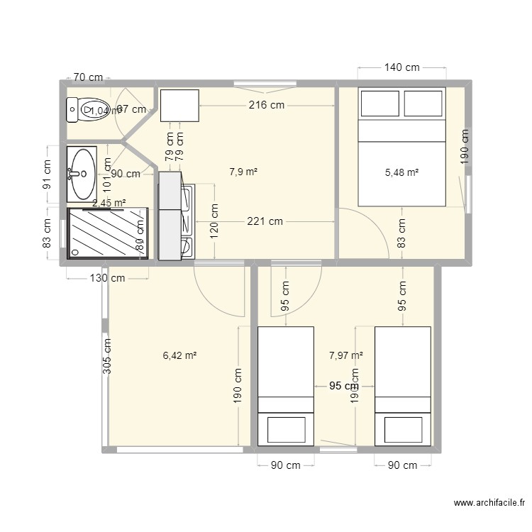 Chalet bis. Plan de 6 pièces et 31 m2