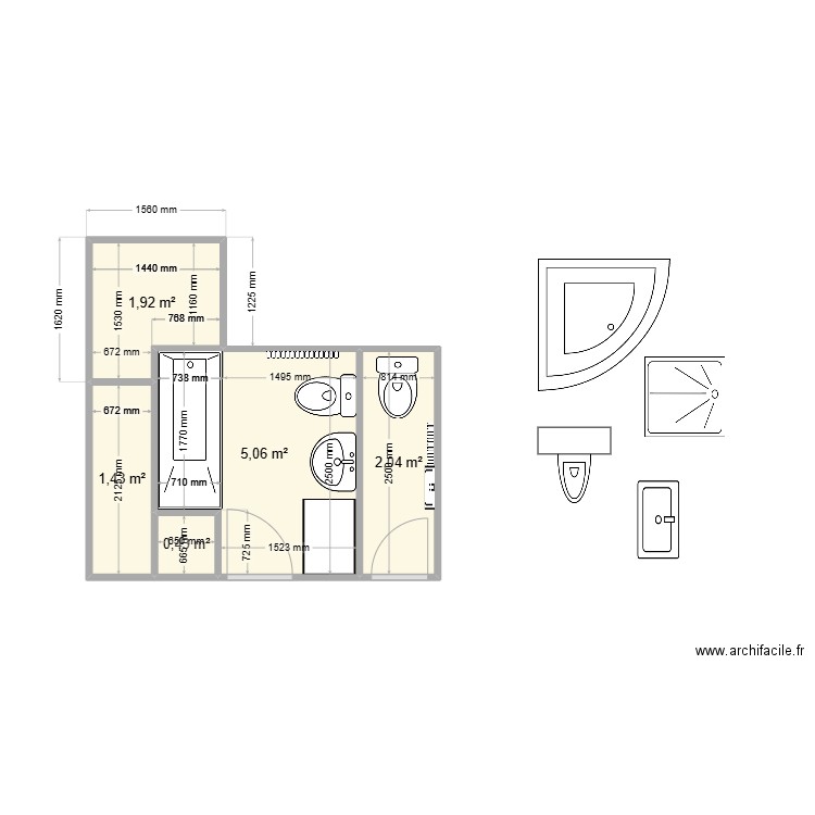 WC SDB projet Paul. Plan de 5 pièces et 11 m2