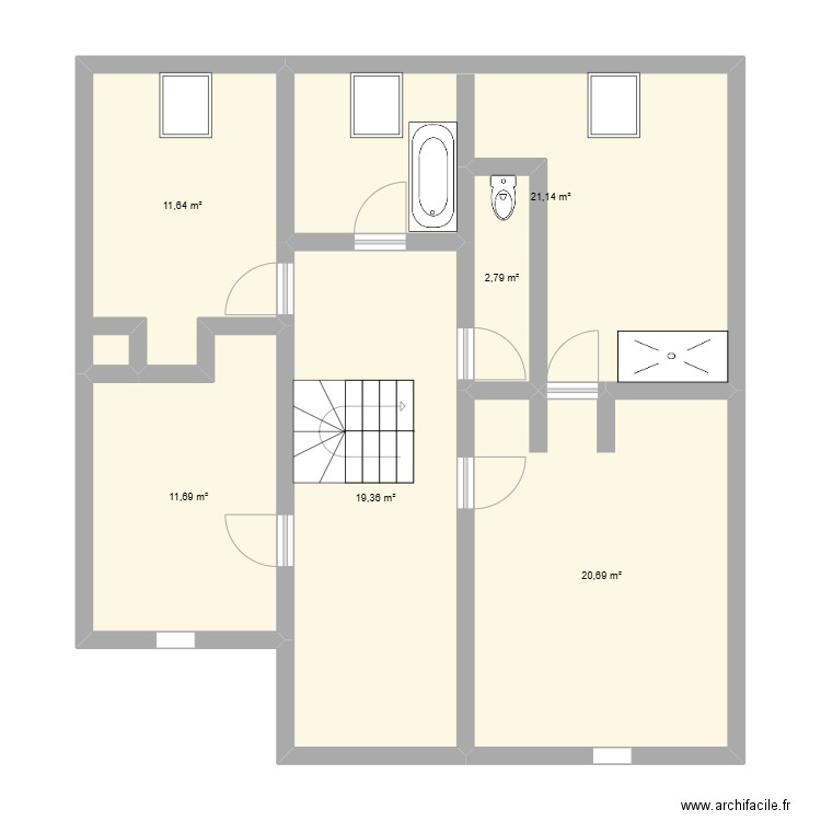 etage. Plan de 6 pièces et 87 m2