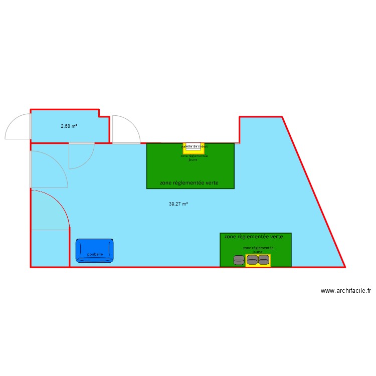 DECHETS Droite. Plan de 2 pièces et 42 m2