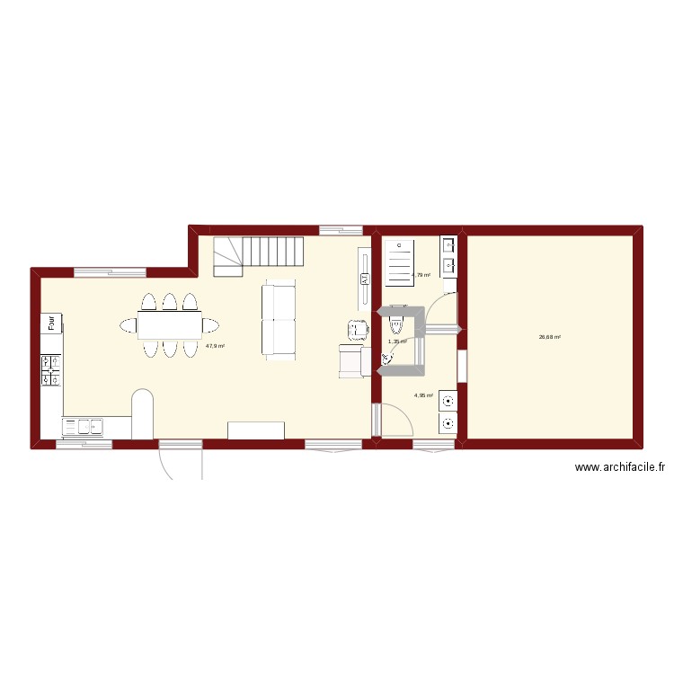 beumont sans mur. Plan de 5 pièces et 86 m2