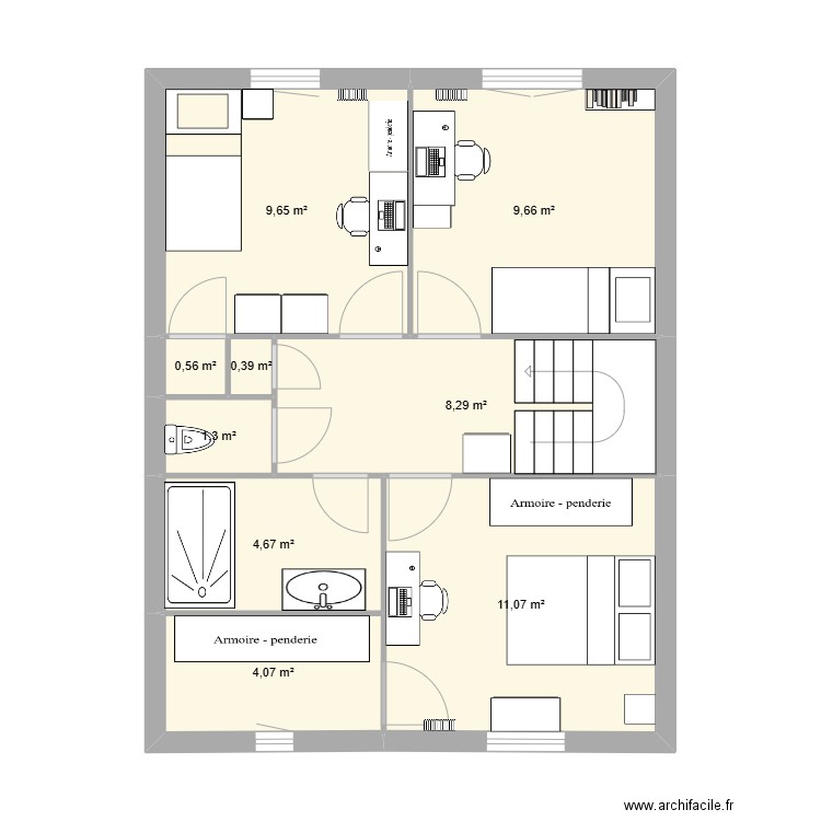 Etage 2 avec rad version 4. Plan de 9 pièces et 50 m2