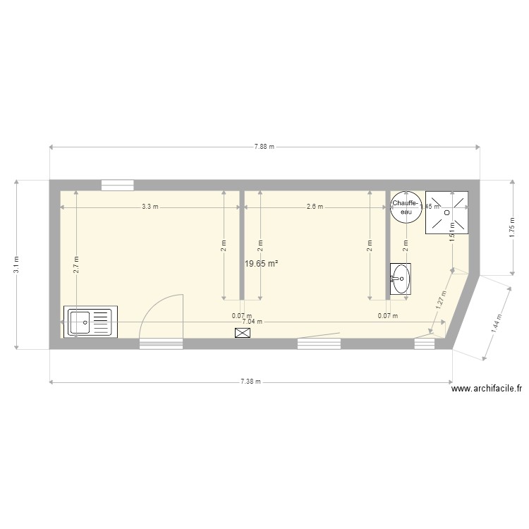 SCI AIGLON ROSE. Plan de 1 pièce et 20 m2