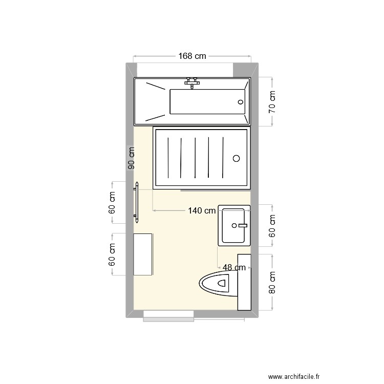 Rénovation salle de bain_2. Plan de 1 pièce et 6 m2