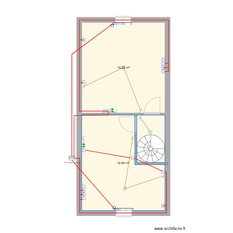 grand fort Niveau 2. Plan de 2 pièces et 39 m2