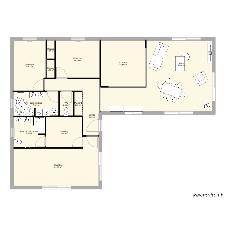 Maison container. Plan de 13 pièces et 136 m2