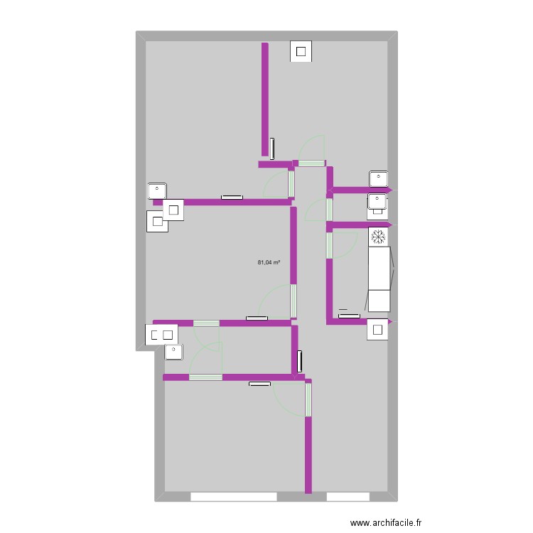 Boileau. Plan de 1 pièce et 81 m2