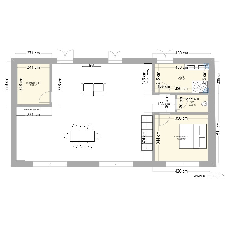 CDV2. Plan de 4 pièces et 32 m2