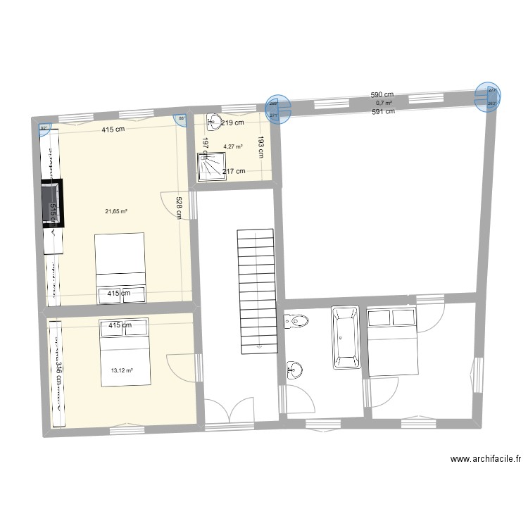 1er eta. Plan de 4 pièces et 40 m2